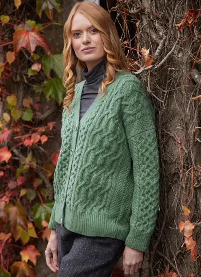 Arranmore Merino V-Neck Cardigan in Sage